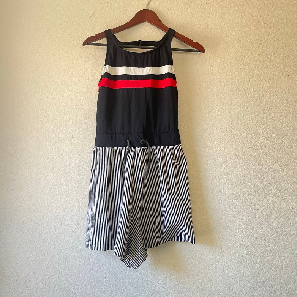 Vintage 90s Swim Romper Striped Shorts Black Top‎ Size Small